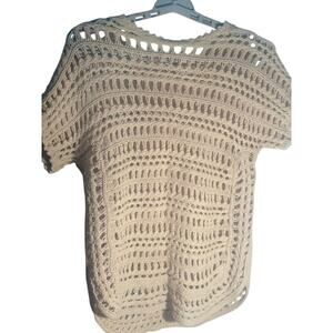 Chico’s Women’s Aimee Crochet Pullover Linen/Cotton Coastal Summer Top Size 1